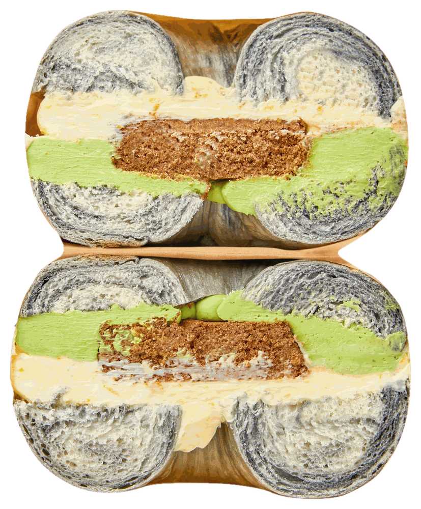 CheezRio cream-cheese bagel cut open, showing the filling